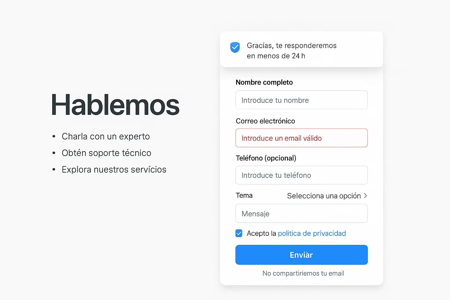 Formulario de contacto optimizado